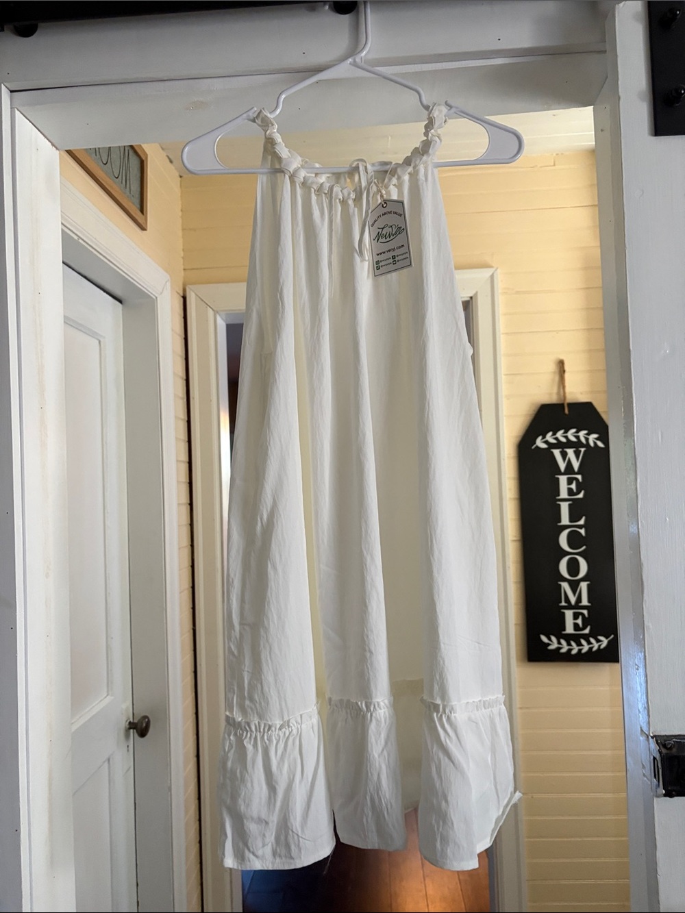 Very J Cream Tiered Ruffle-Shoulder Dress